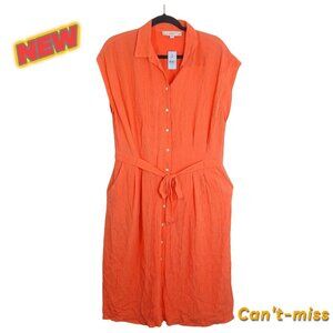 Loft Petites Gauze Midi Shirt Dress Size 2P Coral Orange Rayon Linen New